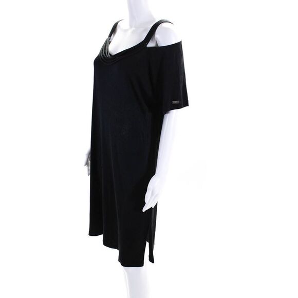 Maryan Mehlhorn Short Sleeve Off Shoulder Strappy Shift Dress Black Size 12 - Picture 2 of 4